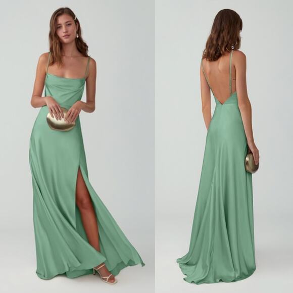 Fame and Partners Strappy Draped Rosabel Gown Green Maxi Dress Size 4 US - Picture 1 of 12